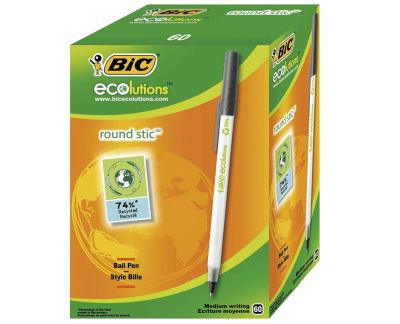 BIC Kugelschreiber ECOlutions Round Stick (schwarz, Strichstärke 0,4 mm) 60er Pack für 5,39€