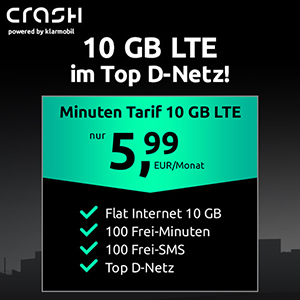 CRASH Tarif (Vodafone) mit 10 GB Daten, 100 SMS & 100 Minuten für 5,99€ mtl.