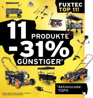 31% Rabatt auf elf ausgewählte Produkte bei Fuxtec! Z. B. den FUXTEC Bollerwagen FX-CT500 mit Sonnendach für 107,71€ (statt 139€)