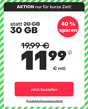 Handyvertrag.de LTE Allnet-Flat mit 30 GB für nur 11,99€ mtl. oder 70 GB für nur 24,99€ im Monat