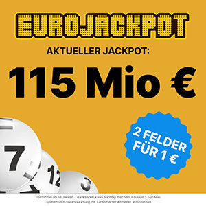 Freitag 98 Mio. Eurojackpot – 2 Felder Eurojackpot für nur 1€ bei Tippland.de