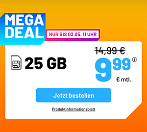 Die Sim.de Allnet Flat – z.B. 25 GB Allnet Tarif für 9,99€ mtl. oder 50 GB für 19,99€ mtl.