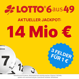 Morgen 14 Mio. Lotto Jackpot: 3 Felder Lotto 6-aus-49 für 1€ bei Tippland.de – Neukunden