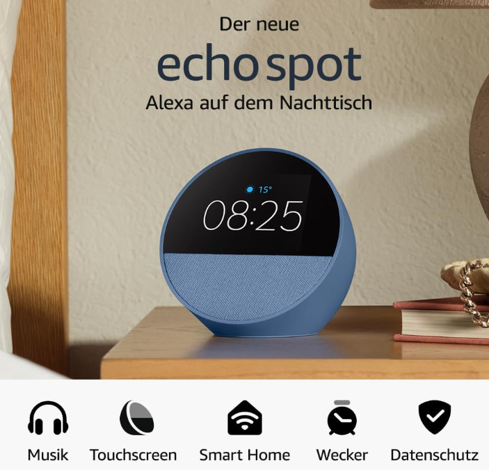 Amazon Echo Spot (2024), smarter Wecker mit sattem Klang und Alexa für nur 54,99€ inkl. Versand