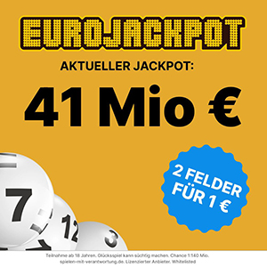 Heute 41 Mio. Eurojackpot – 2 Felder Eurojackpot für nur 1€ bei Tippland.de