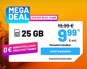 Die Sim.de Allnet Flat – z.B. 25 GB Allnet Tarif für 9,99€ mtl. oder Unlimited für 29,99€ mtl.