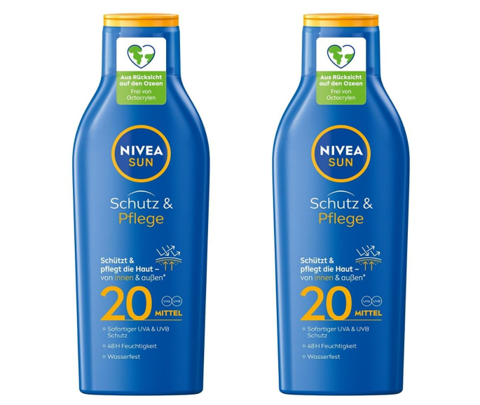 2er Pack NIVEA SUN Schutz & Pflege 250ml Sonnenmilch LSF 20 für nur 7,90€ bei Prime-Versand