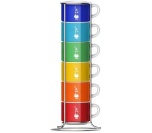 Sechs stapelbare Becher von Bialetti (mehrfarbig, Porzellan, inkl. Ständer) für nur 16,90€ inkl. Prime-Versand