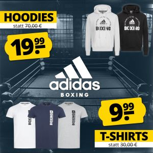 Hoodies für 19,99€ und T-Shirts für 9,99€ im Adidas Boxing Sale bei SportSpar