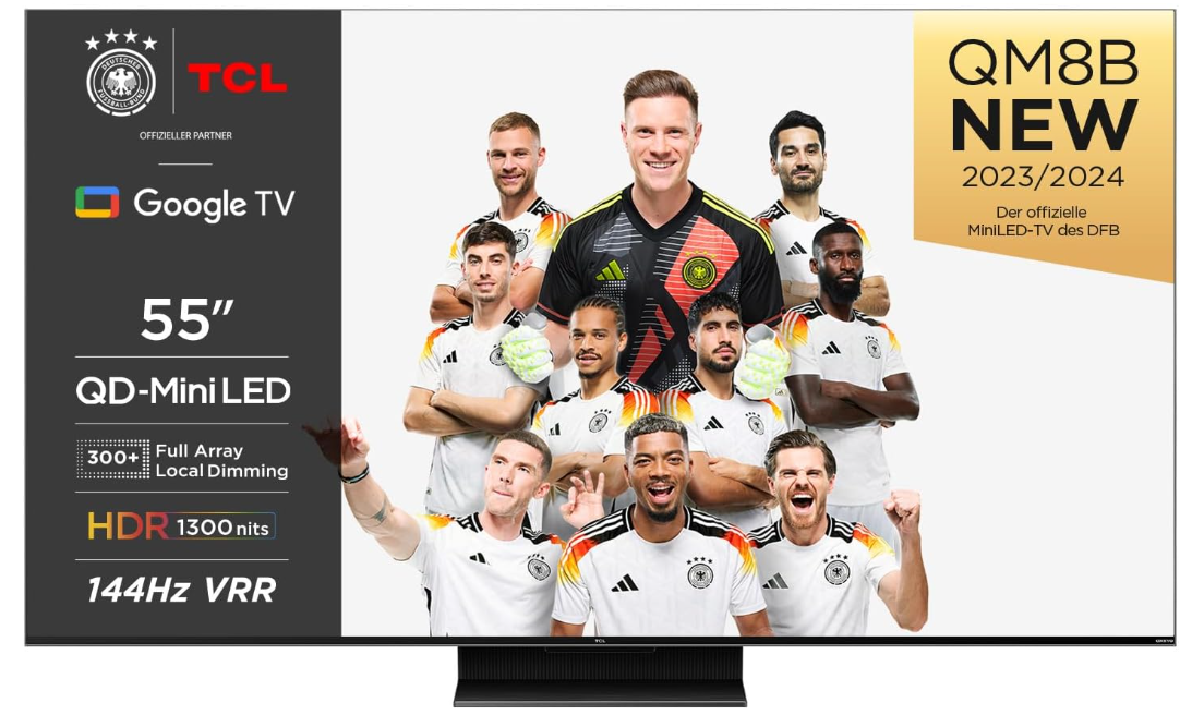 TCL 55QM8B Fernseher MiniLED 55 Zoll, QLED, 144Hz, 4K HDR für nur 549€ inkl. Versand