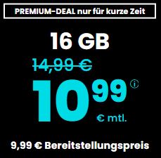 Die PremiumSIM LTE Allnet-Flat – z.B. mit 16 GB für 10,99€ mtl. oder Unlimited GB für 29,99€ mtl.