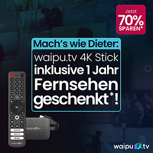 waipu.tv 4K Stick mit 1 Jahr Perfect Plus (290 Sender) für einmalig 59,99€