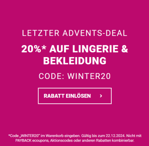 20% Rabatt auf Lingerie und Bekleidung im Lascana Onlineshop