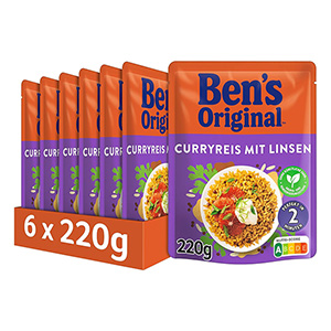 6x 220g BEN’S ORIGINAL Express Curryreis mit Linsen für 7,09€ (statt 9€) – Prime