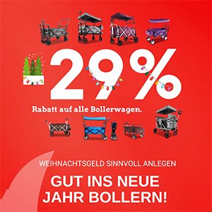 29% Rabatt auf alle Bollerwagen im Fuxtec Onlineshop