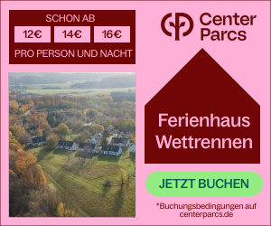 Verlängert! Center Parcs Ferienhaus-Wettrennen: Übernachtung schon ab 12€, 14€ oder 16€ pro Person/pro Nacht