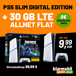 Knaller! klarmobil Vodafone Allnet Flat 30 GB für 9,99€ mtl. + PS5 Fortnite Cobalt Star Bundle für 99,99€