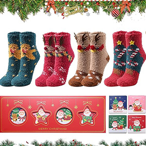 4 Paare POPGMMT flauschige Kuschelsocken im Weihnachtsdesign für 12,34€ – Prime