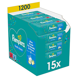 1.200 Pampers Fresh Clean Feuchttücher (15 Packungen mit 80 Stück) für nur 18,15€