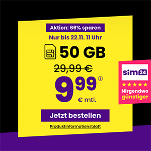 Sim24 Allnet Flat – z.B. 50 GB Allnet Tarif (bis 100 Mbit/s) für nur 9,99€ mtl. – Unlimited für mtl. 19,99€