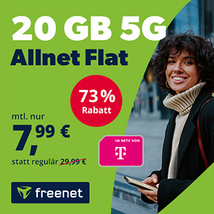 freenet Telekom 5G Allnet Flat mit 20 GB Daten für nur 7,99€ monatlich