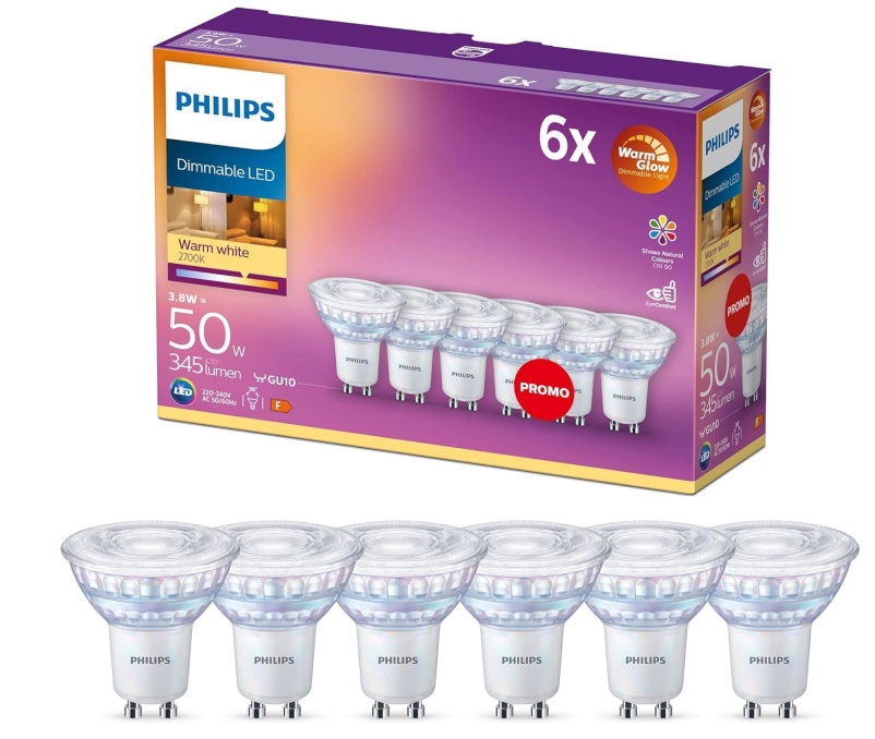 Philips LED Classic GU10 Lampen Warm Glow 6-er Pack (50 W) für nur 14,99€ bei Prime-Versand