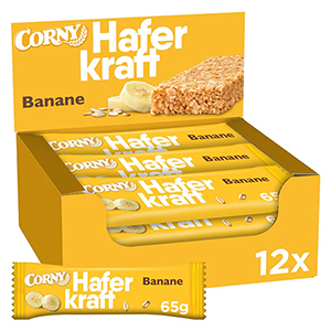 12x 65g Corny Haferkraft Banane Haferriegel (Vollkorn & Vegan) ab nur 8,43€ (statt 10€) – Prime