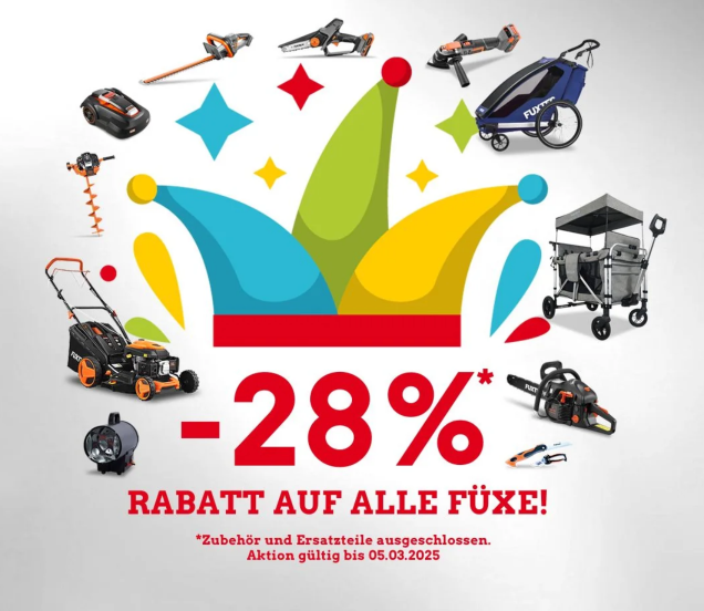 28% Rabatt auf (fast) alle Artikel im Fuxtec Onlineshop