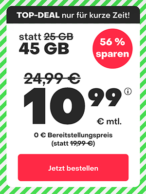 Handyvertrag.de LTE Allnet-Flat mit 45 GB für nur 10,99€ mtl. oder 80 GB für nur 14,99€ im Monat