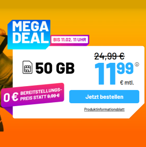 Die Sim.de Allnet Flat – z.B. 50 GB Allnet Tarif für 11,99€ mtl. oder 100 GB für 19,99€ mtl.