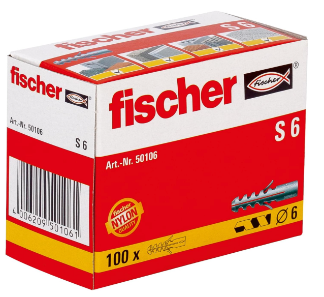 fischer Spreizdübel S 6, Dübel mit 2-fach-Spreizung 100 Stück für nur 4,29€ bei Prime-Versand