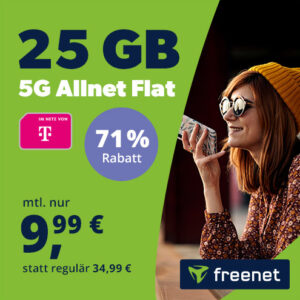 Nur noch heute: freenet Telekom 5G Allnet Flat mit 25 GB Daten für nur 9,99€ monatlich