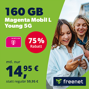 freenet Telekom Magenta Mobil Young 5G Allnet-Flat mit 80 GB für mtl. 11,95€ – 160 GB für 14,95€