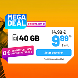 Die Sim.de Allnet Flat – z.B. 40 GB Allnet Tarif für 9,99€ mtl. oder 100 GB für 19,99€ mtl.