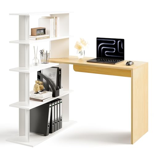 Flycity L-förmiger Eckschreibtisch mit 360-Grad Drehbarem Bücherregal, PC-Schreibtisch mit Großem Stauraum, für Home-Office, Büro und Studium Flycity L-förmiger Eckschreibtisch mit 360-Grad Drehbarem Bücherregal, PC-Schreibtisch mit Großem Stauraum, für Home-Office, Büro und Studium