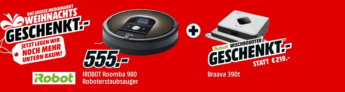 IROBOT Roomba 980 Staubsaugerroboter + IROBOT Braava 390t Nasswischroboter für nur 555,- Euro bei Abholung