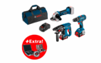 Bosch 18V-Set Bohrschrauber GSR 18V-28 + GBH 18 V-21 + GWS 18V-Li Professional inkl. 2x Li-Ionen Akku 5,0Ah, Tasche + Zubehör für nur 366,- Euro inkl. Versand