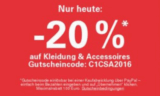 Nur heute! Satte 20% auf alle Artikel der Kategorie Kleidung und Accessoires bei PayPal Zahlung