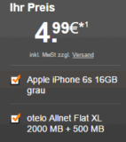 Wieder da! Otelo Allnet Flat XL mit 2,5 GB Datenvolumen für 29,99 Euro im Monat + Apple iPhone 6s 16GB grau für nur 4,99 Euro