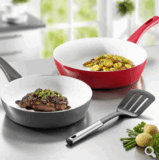 Wieder da – Beem Inducto XL Bio-Lon 2er Pfannenset, rot/anthrazit, 24cm, 28cm + Küchenhelfer für nur 19,99 Euro inkl. Versand