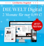Wieder da! 1 ganzes Jahr DIE WELT Digital nur 39,99 Euro statt normal 179,88 Euro oder DIE WELT Digital 2 Monate für 99 Cent