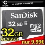 [CONGSTAR PREPAID] Smartphone oder Kamera zu Weihnachten bekommen? Jetzt Congstar-Prepaidkarte mit 10,- Euro Startguthaben für nur 9,99 Euro kaufen und 32GB Sandisk Micro SD Karte im Wert von ca. 17,50 Euro gratis dazu!
