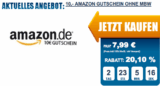 [NULL] 1 Amazon-Gutschein im Wert von 10,- Euro für nur 7,99 Euro – etwas über 20% gespart!