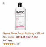 [SYOSS] Heute bei Amazon Syoss Spülungen „Syoss Repair Spülung 500ml“ sowie „Syoss Shine Boost Spülung 500ml“ für 0,99 Euro pro Pulle