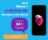 Blau Allnet L mit 3GB Datenvolumen für mtl. 24,99 Euro + Apple iPhone 7 für nur einmalig 1,- Euro