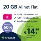 Hammer! 20 GB Telekom LTE Allnet Flat für nur 14,99€ mtl. bei Freenet
