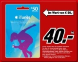 [iTUNES] Wieder da! Bei Mediamarkt vom 2. bis zum 3. November Apple iTunes Karten im Wert von 50,- Euro für nur 40,- Euro kaufen
