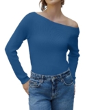 Zeagoo Damen Off-Shoulder Strickpullover Blau L für 11,99€ bei Amazon