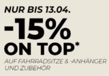 15% Rabatt auf Fahrradsitze & -anhänger und Zubehör im Babymarkt Online-Shop
