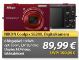 [NIKON] OHA! Nikon Coolpix S6200 (6 MP, 10x opt. Zoom, 2,6“ Display, HD-Video, bildstabilisiert) nur 89,99 Euro inkl. Versand (Vergleich 110,-)